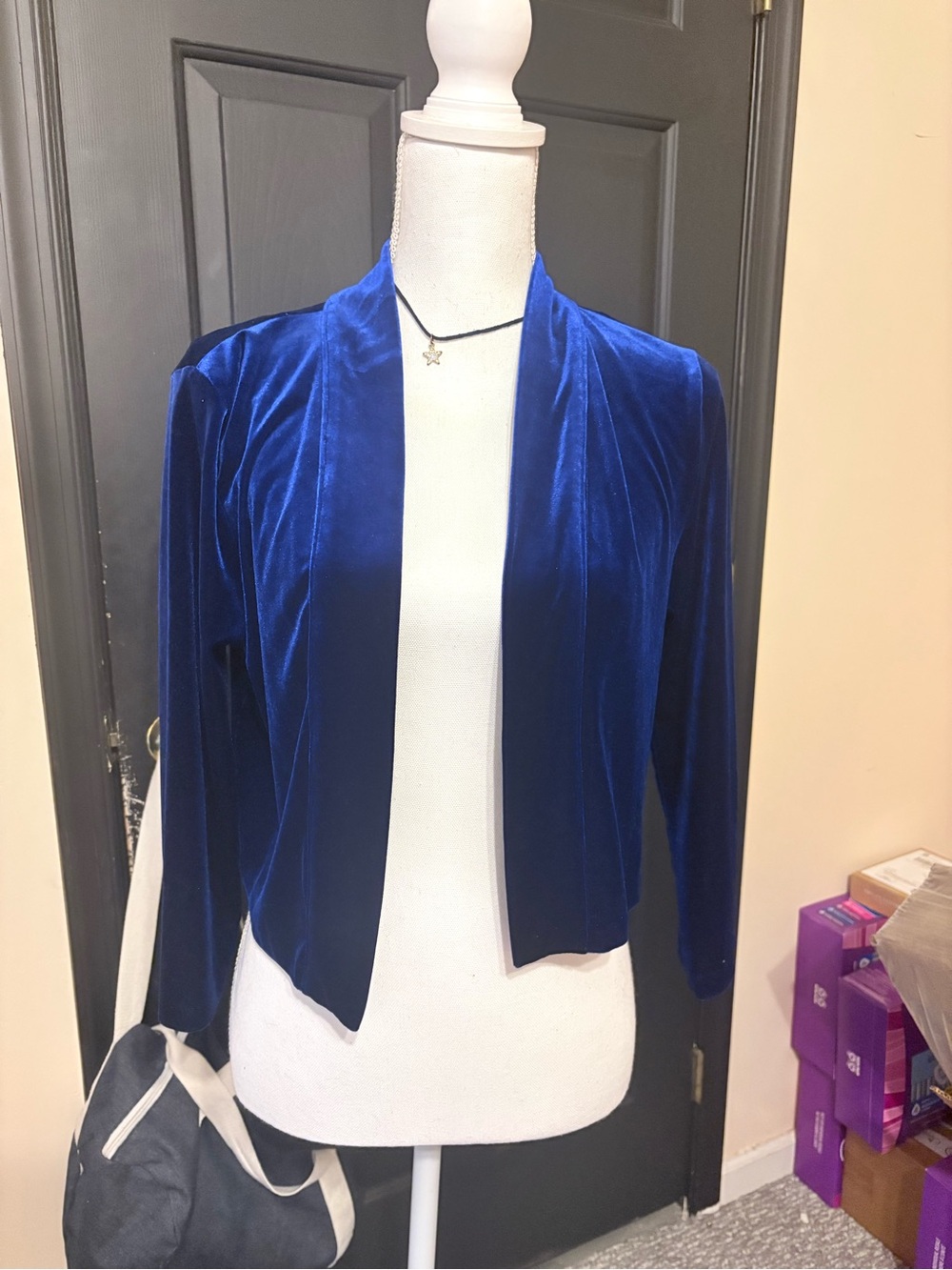 Calvin Klein Women's Velvet Open-Front Blazer - Blue